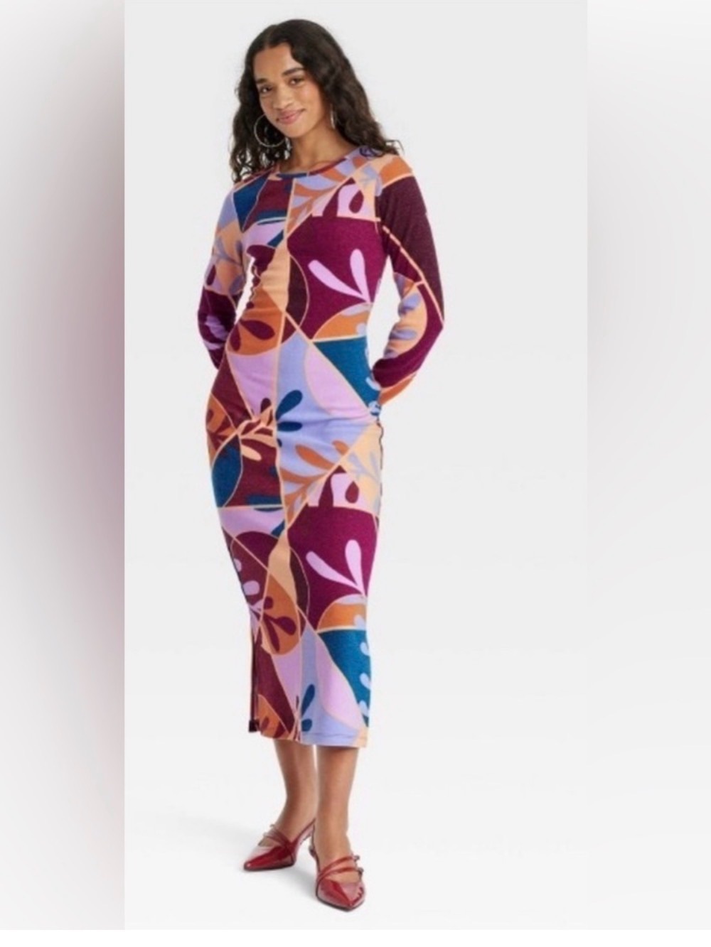 Latino Heritage XXL Bold Geometric Midi Bodycon Dress Long Sleeve NWT